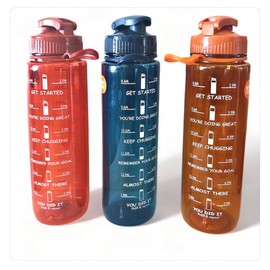 Motivational Water Bottle, 8am to 7pm Hourly Reminders - Daily Water Goal Measures (BPA Free) (Blue)