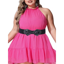 Abien Womens Wide Elastic Belt Plus Size Stretchy Belts Black Snap-Button Bow Wasit Belt for Women Dress (Black-bowknot)