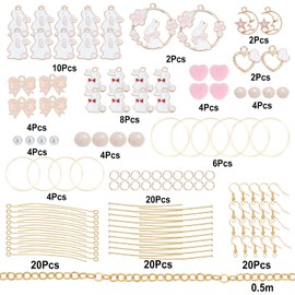 SUNNYCLUE DIY 10 Pairs Rabbit Theme Earrings Making Kit Rabbit Easter Theme Bowknot Heart Alloy Charms Pendants Jump Rings & Earring Hooks for Beginners Jewelry Making Supplies, Golden