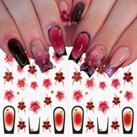 Flowers Nail Art Stickers Decals 5D Embossed Self-Adhesive Summer Flowers Nail Stickers French Tip Design Nail Decals Spring and Summer Flower Sticker for Women DIY Manicure Decoration Supplies