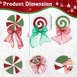 Colingmill 3 Pack 4ft Christmas Lollipop Yard Decorations, Wooden Christmas Yard Sign Giant Lollipop Pathway Decor Outdoor Decoration Christmas Peppermint Candy Stake with Mesh Bow for Yard (Small)