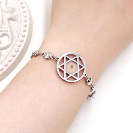 Mustard Seed Stainless Steel Heart Charm Link Bracelet for Women, Religious Bracelets Christian Blessing Encouragement Jewelry for Christmas (Hexagram)