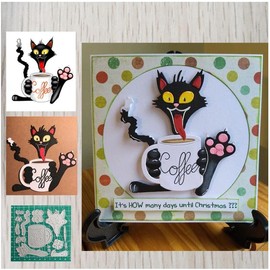 Coffee Cup Cat Metal Die Cuts, Cat Stitched Metal Cutting Dies Cut Stencils Card Paper Craft DIY Template Metal Cutting Dies Album Embossing Paper Dies for Card Making Scrapbooking