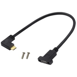 AAOTOKK Right&Left Angled 3.1Type C Cable Gen 2 (3A) 90 Degree USB 3.1 Type C Male to Female Panel Mount Screw Cable,Supports Charging,Data,Audio,Video Cable for Laptop,Tablet,Mobile Phone(0.3M/1ft)