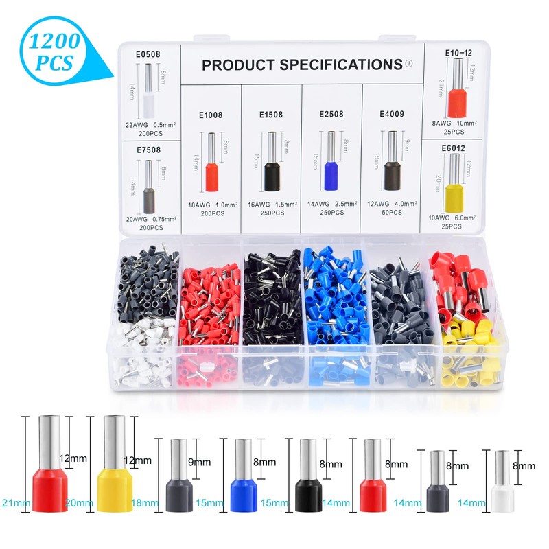 Ferrule Crimping Tool Kit, Ferrule Crimper Plier AWG23-7(0.25-10mm²) with 1200pcs