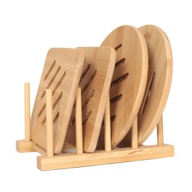 Bamboo trivets for hot dishes,natural bamboo hot pads for kitchen Set for Hot Dishes/Pot/Bowl/Teapot/Hot Pot,2 square 2 roundness 1 storage rack