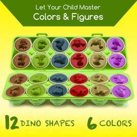 Play Brainy Dinosaur Egg Toys for Toddlers 3+ Montessori, 12 Pc Set, Geometric Egg Puzzle Toy, Early Learning & Educational STEM, Color Recognition, Sorting & Shape Matching, Fine Motor, Easter Gift