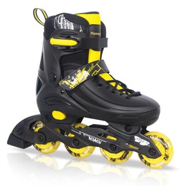 MammyGol Adjustable Inline Skates for Kids Youths Adults, All Wheels Light Up, Indoor and Outdoor Blades Roller Skates for Boys Girls Teen Beginners Yellow