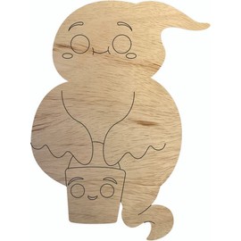 Wood Chubby Ghost Holding Candy 9" Shape, Unfinished DIY Cutout