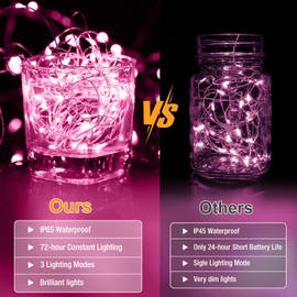 6 Pack Fairy Lights Battery Operated - 7ft 20 Led Twinkle Lights 3 Modes, Bulk Mini String Lights Waterproof for Mason Jars Vases DIY Party Wedding Decoration Christmas - Pink