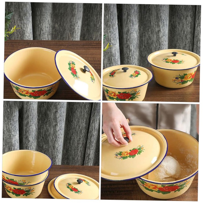 Mobestech Retro Enamel Mixing Bowl Lard Oil Storage Canister Decorative