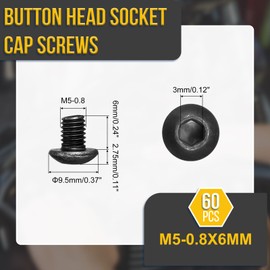 DTGN M5-0.8x12mm Button Head Socket Cap Screws - 100Pack - Good for Road Bicycle, Mountain Bike, Auto, Motorcycle - Carbon Steel Black Oxide - Hex Drive Fasteners