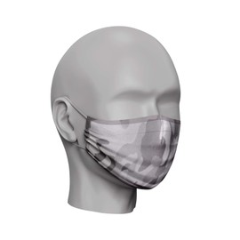 Three Layer Flat Face Masks - Washable and Reusable Fabric Cover - Soft Cotton Inner Comfort - Grey Camouflage - Large