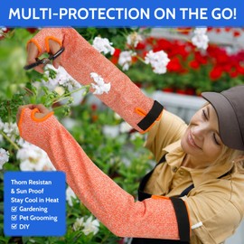CAISIDIONG Cut Resistant Arm Guards with Thumb Hole for women, Gardening Sleeves for Kitchen, Welding, Pet Grooming, Family-Safe Arm Protectors, 1 Pair, Durable & Comfortableorange