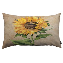 TKS MITLAN Sunflower Decorative Pillow Covers Yellow Flower Green Leaves Watercolor on White Bright Color Fall Pretty Rustic Linen Throw Pillow Covers 12x20 Inch for Sofa Couch Decoration