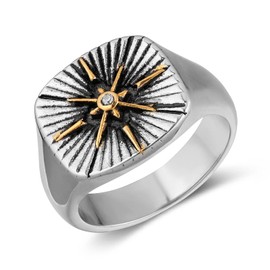 HZMAN Viking Nautical Compass Ring for Men Stainless Steel Vintage Pirate Sailor Amulet Ring Jewelry Gift, 9, Metal, No Gemstone