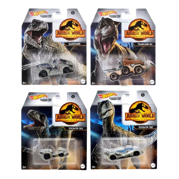 Hot Wheels Jurassic World Character Cars Set of 4 Diecast
