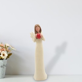 DurableDelights Resin Angel Figurine Cream Angel Statues Holding Heart Hand Painted for Home Decoration Best Gifts for Your Mother Sister 7.48" H