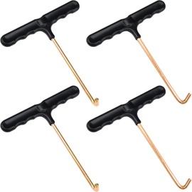 Aswewamt 4Pcs T-Hook Tent Peg Puller, 2 Flat & 2 Straight Tool Trampoline Accessories Trampoline Peg Puller with Plastic Handle for Jumping Trampoline Spring Installation