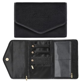 RT&BS Travel Jewelry Bag, Travel Jewelry Organizer, Velvet Travel Jewelry Roll, Thanksgiving Gift for Women Girls (Black)