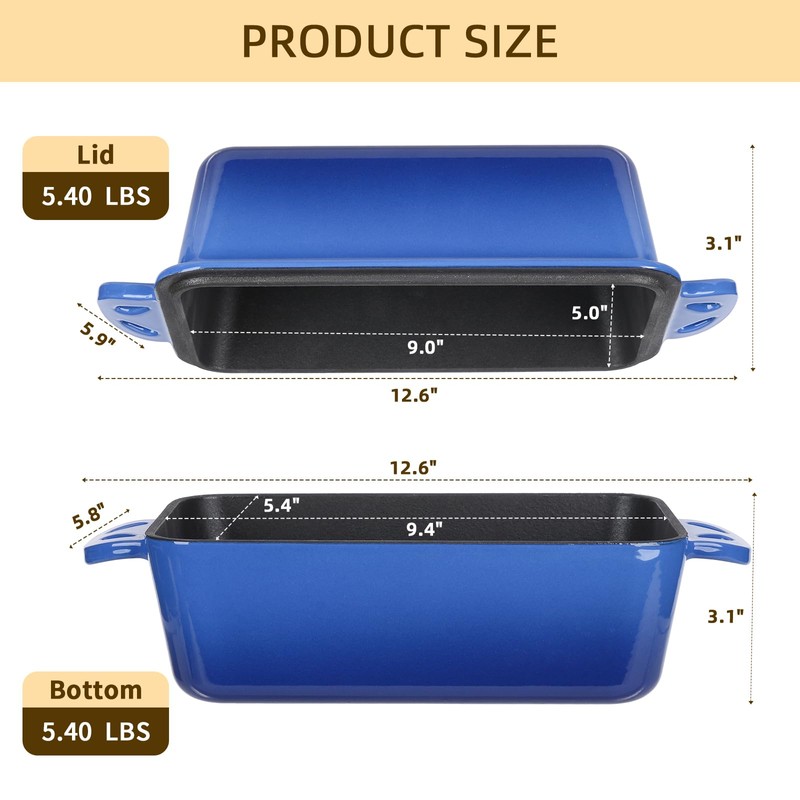 AILITOR 9x5 Enameled Cast Iron Loaf Pan with Lid -