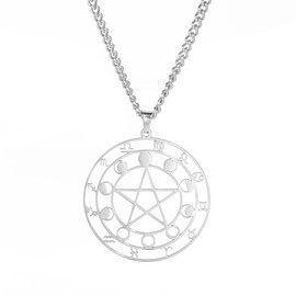 Dreamtimes Pentagram Pendant Necklace Stainless Steel 12 Constellations Celtic Stars Moon Wicca Pagan Necklace Magic Amulet Jewelry for Men and Women, Stainless Steel, No Gemstone