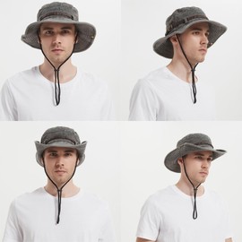 EKMTBJXY Fishing Hat UV Protection Sun Hat Wide Brim Bucket Hat Foldable Safari Boonie Hat for Men and Women Grey