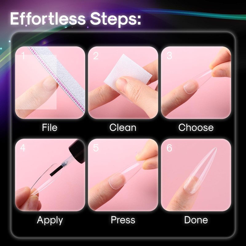 INENK No C Curve XXL Stiletto Nail Tips, Half Matte