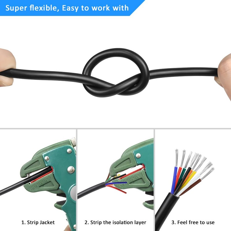 DEKIEVALE 22 Gauge 8 Conductor Electrical Wire, 10FT 22AWG Black