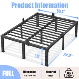 Yitong Angel Full Size Bed Frames 18 inch High 3500 lbs Heavy Duty Metal Platform, Mattress Foundation with Steel Slat Support/No Box Spring Needed/Noise Free/Non-Slip/Easy Assembly