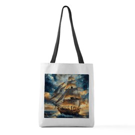 CafePress Vintage Sailing Ship Design Polyester Tote Bag 16"x16"