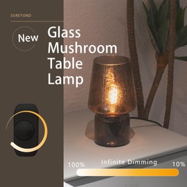 SUREYOND Mushroom Lamp,Small Table Lamp,Mini Lamp Cute Lamp Nightstand Lamp Kitchen Lamp Glass Lamp,Translucent Raindrop Lamp,Suitable for Bedrooms, Kitchens, Bedside, Girl Gifts(Raindrop Black)