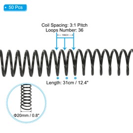 PATIKIL 20mm(3/4") Plastic Spiral Binding Coils, 50 Pcs Binding Spirals 170 Sheet Capacity 3:1 Pitch Binding Spirals for Binding Paper Sheets, Black