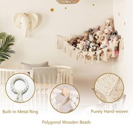 Toy Hammock for Stuffed Animals, Soft Toy Storage Net Boho Room Decor for Nursery Playroom Bedroom, White