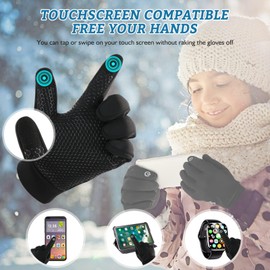 VigorGlove Kids Running Gloves Cold Weather Winter Thermal Gloves Lining Anti-Slip Touch Screen Gloves for Boys Girls Teen 4-14 Years Hiking Running Cycling Sports-S