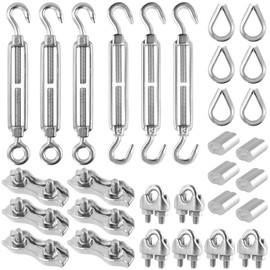 MUNGHOK Pack of 30 Wire Rope Accessories, Turnbuckle M5 Wire Tensioner Set, with M5 Turnbuckle Stainless Steel, 3 mm Wire Rope Clamp, 3 mm Wire Rope Thimbles and Press Clamp Aluminium Sleeves