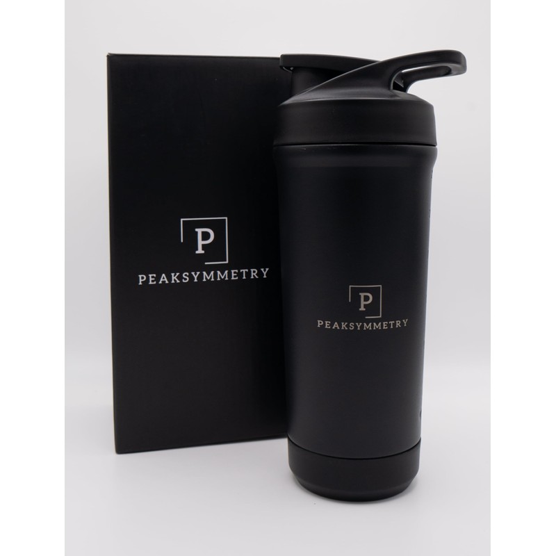 Peaksymmetry Black Stainless Steel Protein Shaker with Screw Cap