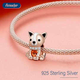 Amuefer 925 Sterling Silver Charms for Bracelet Chain Clip Rose Gold Dog Butterfly Starfish Cat Dangle Pendant Christmas Jewellery Gifts for Women Girls, Sterling Silver, Zircon gemstone.