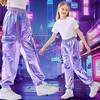 Rolanko Girls Shiny Metallic Cargo Pants, Sparkle Jogger Pants for