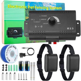 Electric Dog Fence System – Wireless Pet Containment System with Dual Waterproof Shock Collars, 984 Ft Underground Wire Covers 1.2 Acres for Small, Medium & Large Dogs (4 lbs+)