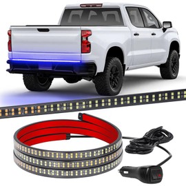 XRIDONSEN 48 inch Tailgate Blue Emergency Lights Strip Rear Window Lights 288 LED Tail Police Strobe Lights Firefighter Lights Flashing Warning Hazard Safety Lights for Vehicles Trucks Pickup POV SUV