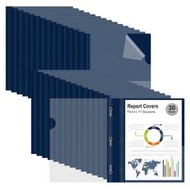 Ndsox 30 Packs Clear Front Report Covers with 3-Prong Fasteners Plastic Project Presentation Folders Resume Document Covers with Navy Blue Back for 8.5x11" Letter Size Paper for School Office Business
