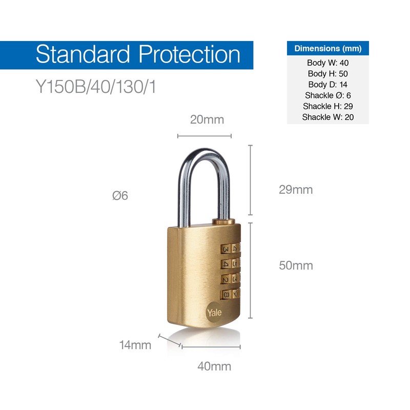 40mm Brass Combination Padlock pk 1 box