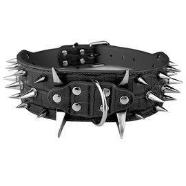 AiliStar New Spiked Dog Collar Protecting The Dog's Neck from Bitting Sharp Spiked Studded Collar for Dogs 2" Width Collar Black Medium Fit for Neck Girth from 16.5" to 19.5"