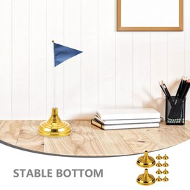 Tofficu 10pcs Table Flag Holder, 55x35MM Mini Desk Flag Stand Holder, Small Stick Base for Office Decoration (Gold)
