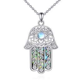 YAFEINI Hamsa Hand Chain Sterling Silver Tree of Life Pendant Necklace Hand of Fatima Jewellery Gifts for Women, White Gold-Plated
