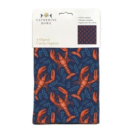 Cloth Napkins - Set of 4 - Organic Cotton - Artistic Lobster Design by Catherine Rowe - Reusable Tableware