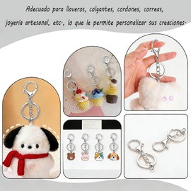 Yolispa 50 Piezas Ganchos para Llaveros con Argollas Mosquetón Giratorio de Metal Resistente, Kit de Accesorios para Manualidades, Bisutería y DIY - Plata