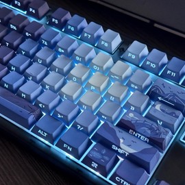 kakiwutj PBT Moonlit Keycaps Custom Dark Blue Shine Through Keycaps Cherry Profile 128 Keys Side Print Key Caps Gradient Blue for Mechanical Keyboards 60% 65% 75% Backlit