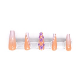 Boutique Beauty Premium Press On Nails ~ Unique, Durable, Trendy Designs with Adhesive Tabs ~ Long Coffin Shape (Lilac Blossom)